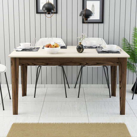 Masă dining Milan 517, Nuc - Crem, 145x88x75 cm