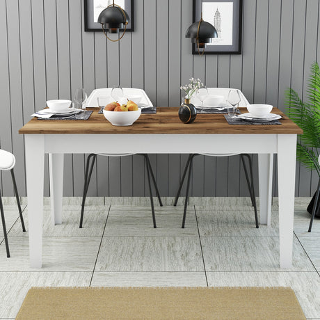 Masă dining Milan 520, Nuc - Alb, 145x88x75 cm