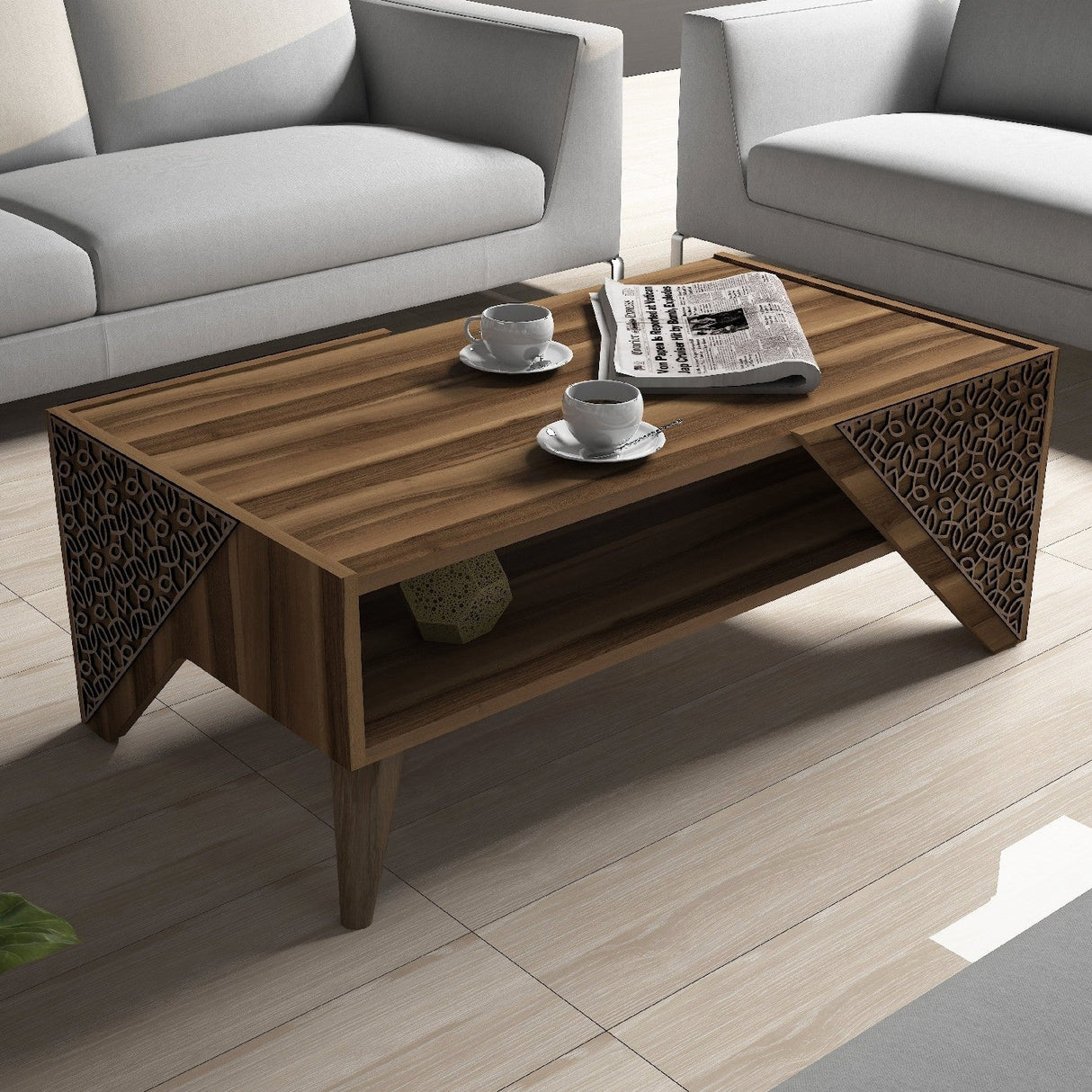 Măsuță de cafea Beril, Diverse culori, 105x40x58 cm - Nuc | SKU: 845HCT2802 | Măsuță de cafea Beril, 105x40x58 cm, varianta Nuc, produs pentru amenajarea locuinței, disponibil online în România la CasaMob