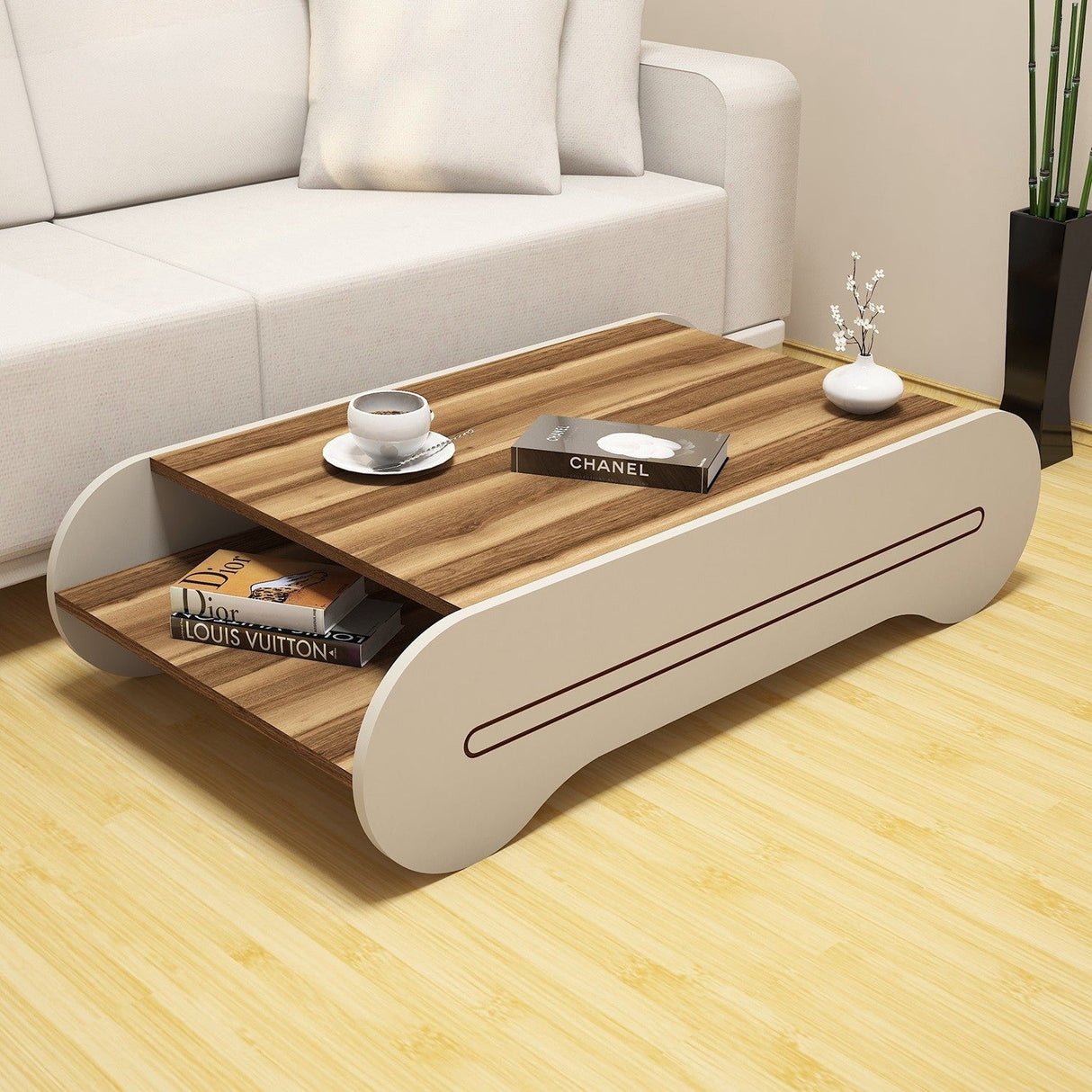 Măsuță de cafea Cool, Diverse culori, 120x64x30 cm - Nuc - Crem | SKU: 845HCT2806 | Măsuță de cafea Cool, 120x64x30 cm, varianta Nuc - Crem, produs pentru amenajarea locuinței, disponibil online în România la CasaMob