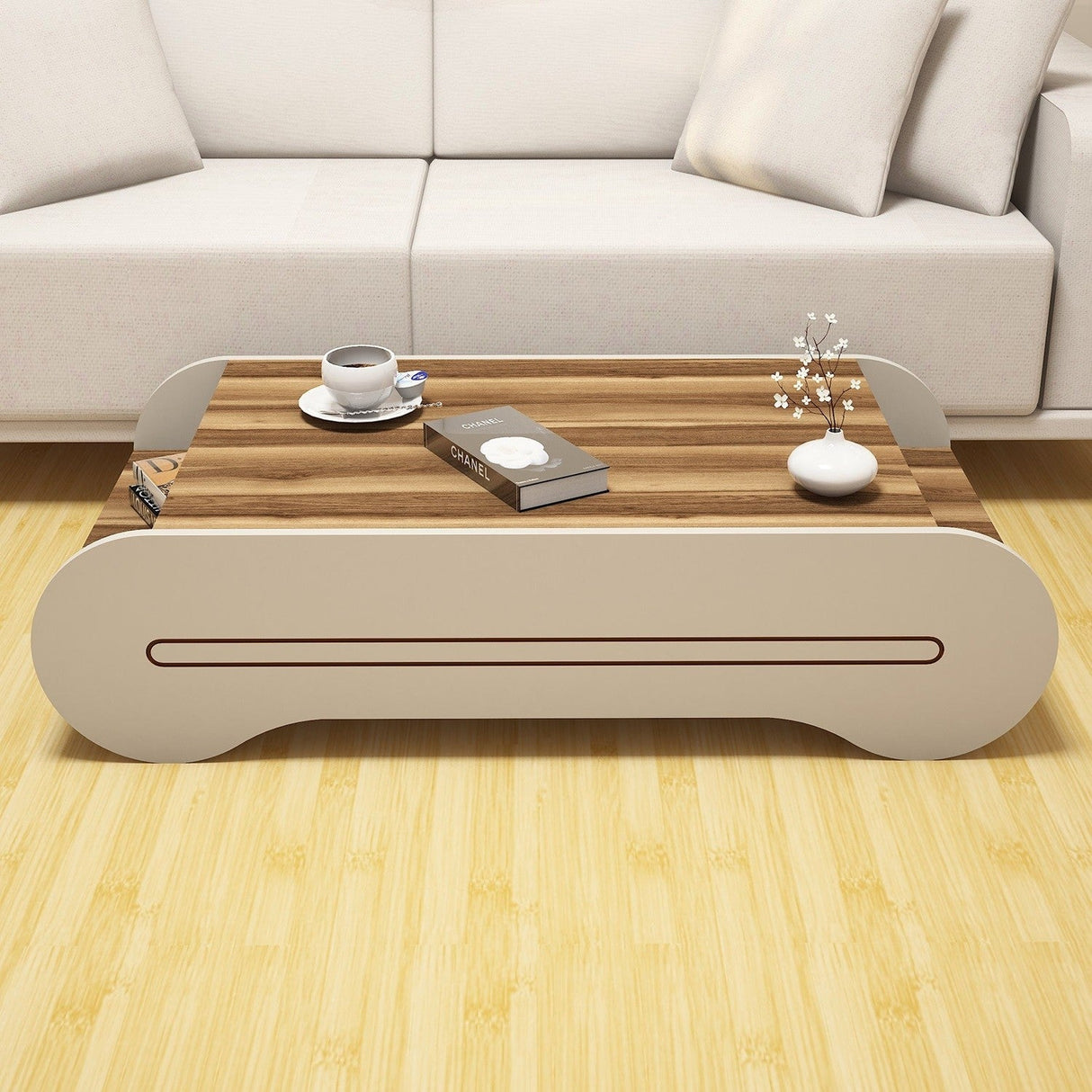Măsuță de cafea Cool, Diverse culori, 120x64x30 cm - Nuc - Crem | SKU: 845HCT2806 | Măsuță de cafea Cool, 120x64x30 cm, varianta Nuc - Crem, produs pentru amenajarea locuinței, disponibil online în România la CasaMob