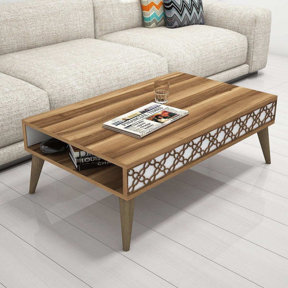 Măsuță de cafea City, Diverse culori, 105x60x37 cm - Nuc - Alb | SKU: 845HCT2809 | Măsuță de cafea City, 105x60x37 cm, varianta Nuc - Alb, produs pentru amenajarea locuinței, disponibil online în România la CasaMob
