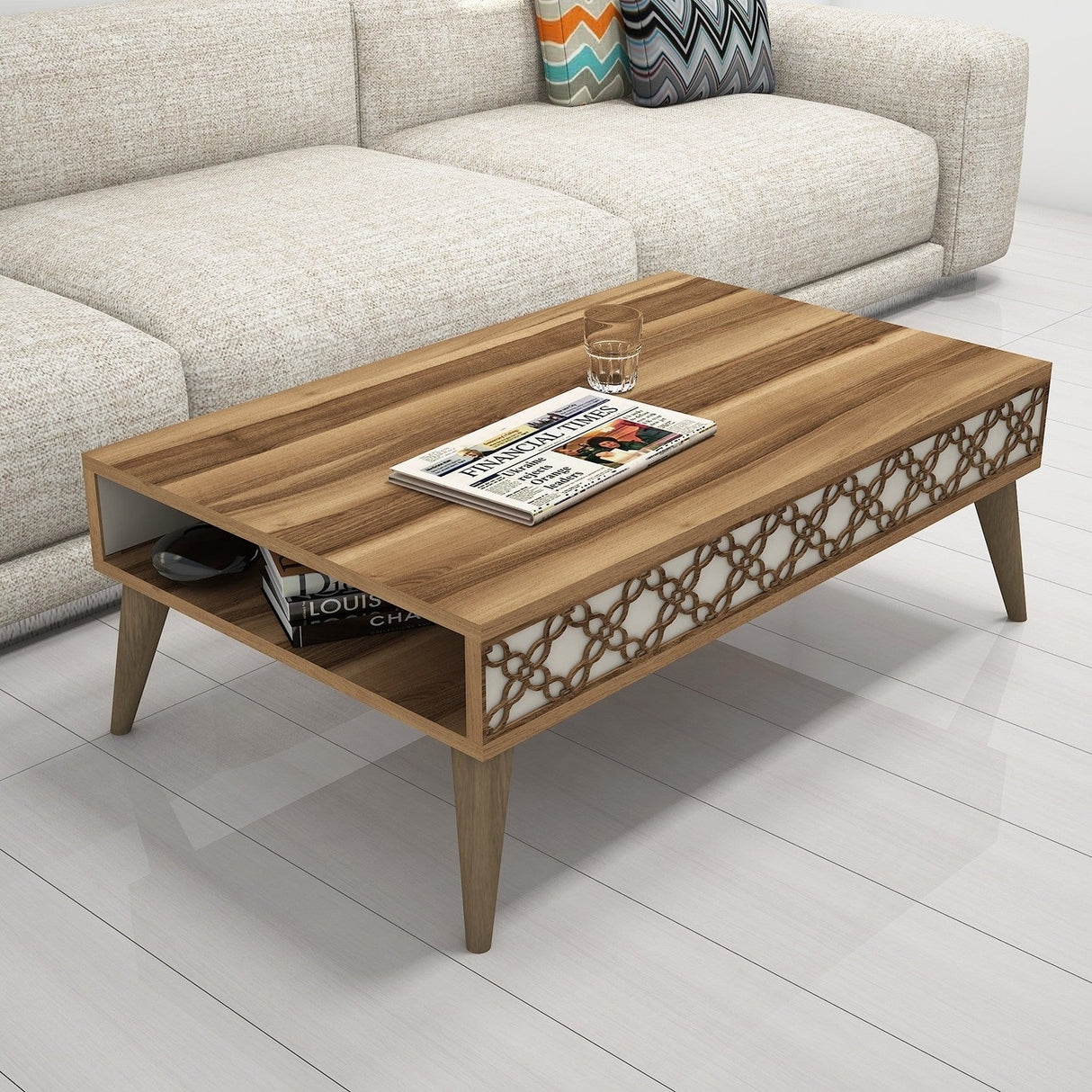 Măsuță de cafea City, Diverse culori, 105x60x37 cm - Nuc - Crem | SKU: 845HCT2812 | Măsuță de cafea City, 105x60x37 cm, varianta Nuc - Crem, produs pentru amenajarea locuinței, disponibil online în România la CasaMob