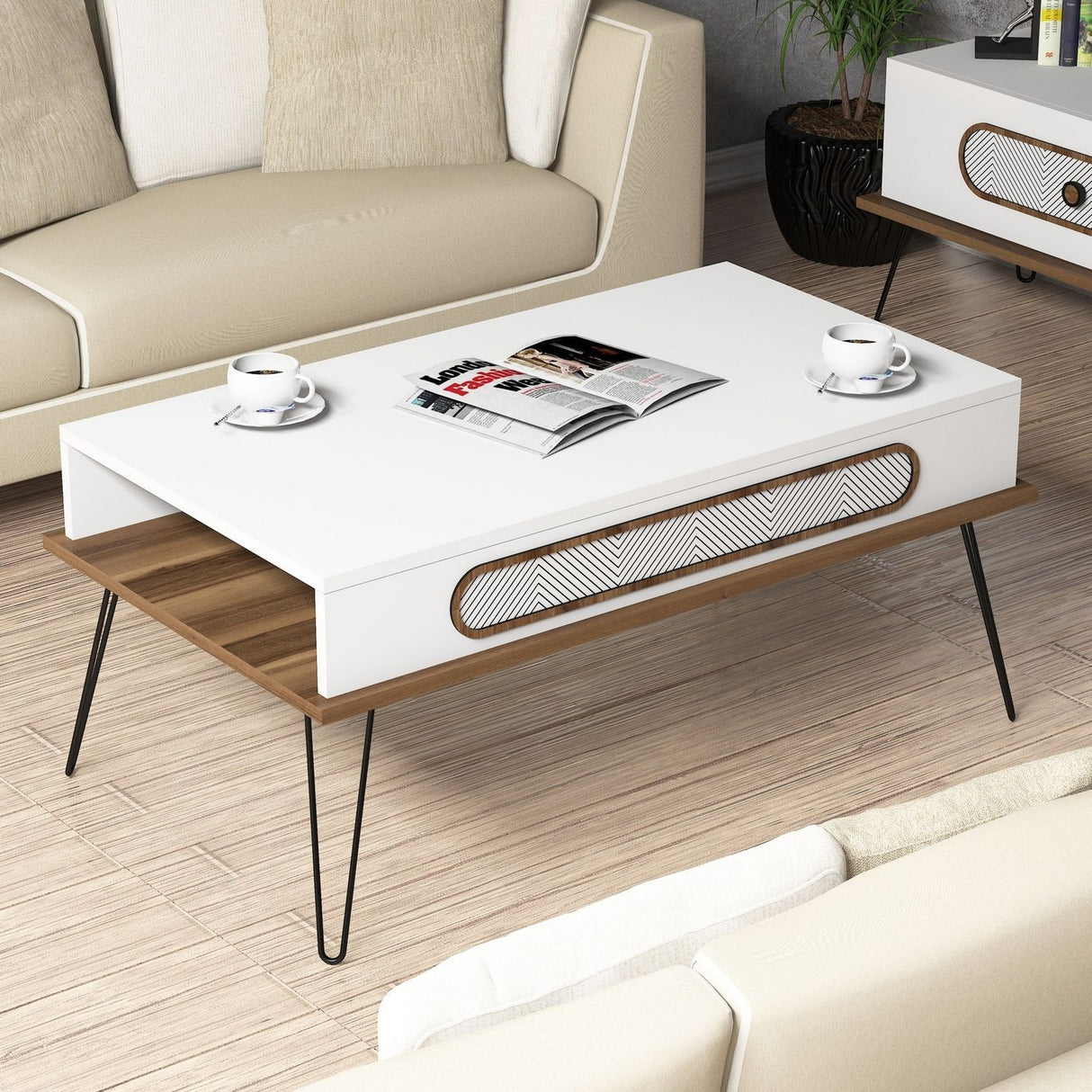 Măsuță de cafea Ekol, Diverse culori, 105x56x46 cm - Alb | SKU: 845HCT2814 | Măsuță de cafea Ekol, 105x56x46 cm, varianta Alb, produs pentru amenajarea locuinței, disponibil online în România la CasaMob