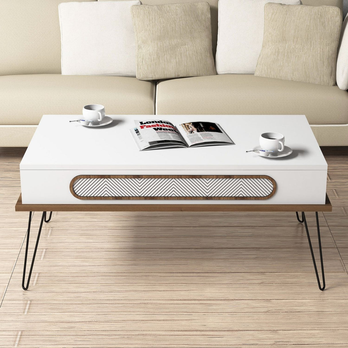 Măsuță de cafea Ekol, Diverse culori, 105x56x46 cm - Alb | SKU: 845HCT2814 | Măsuță de cafea Ekol, 105x56x46 cm, varianta Alb, produs pentru amenajarea locuinței, disponibil online în România la CasaMob