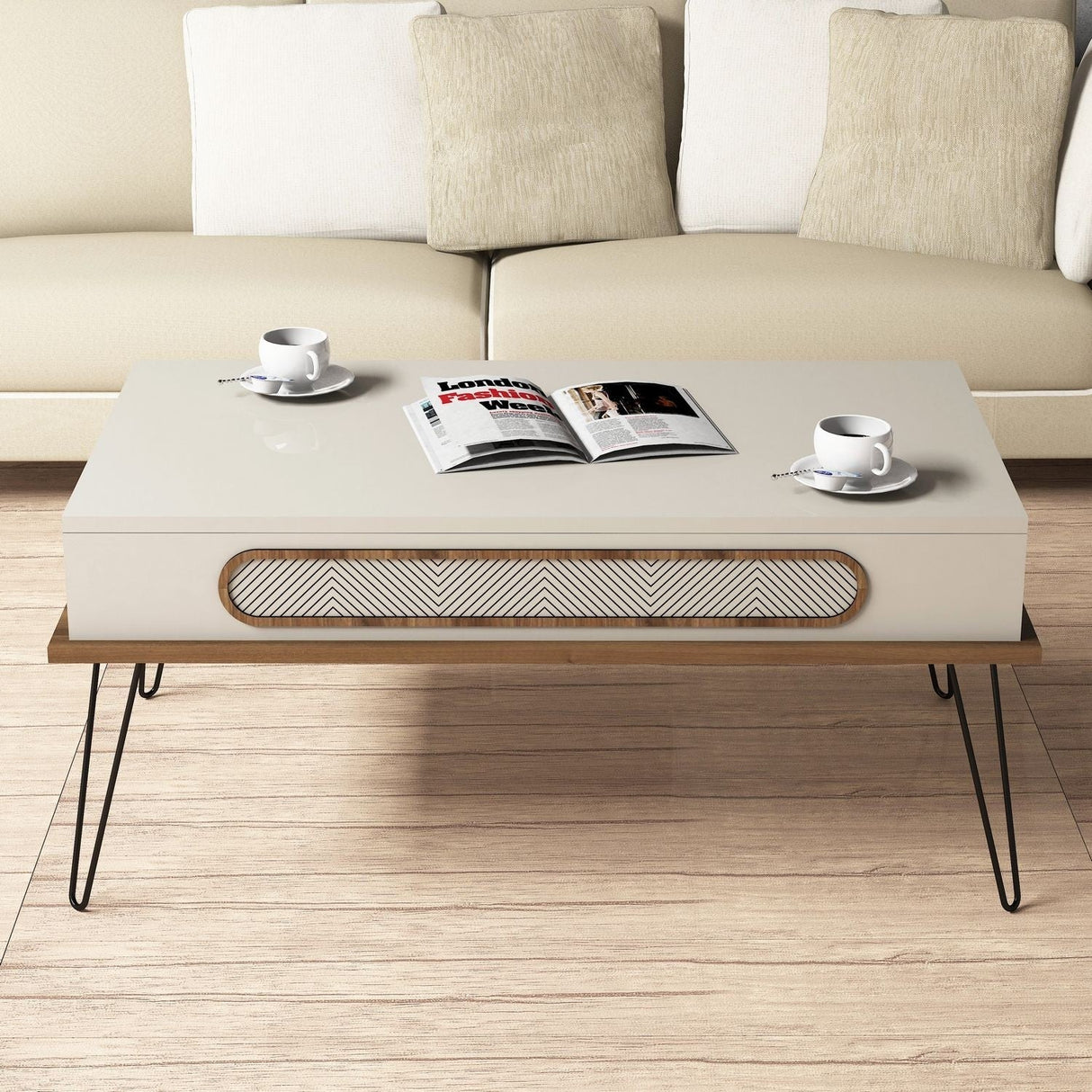 Măsuță de cafea Ekol, Diverse culori, 105x56x46 cm - Crem | SKU: 845HCT2816 | Măsuță de cafea Ekol, 105x56x46 cm, varianta Crem, produs pentru amenajarea locuinței, disponibil online în România la CasaMob