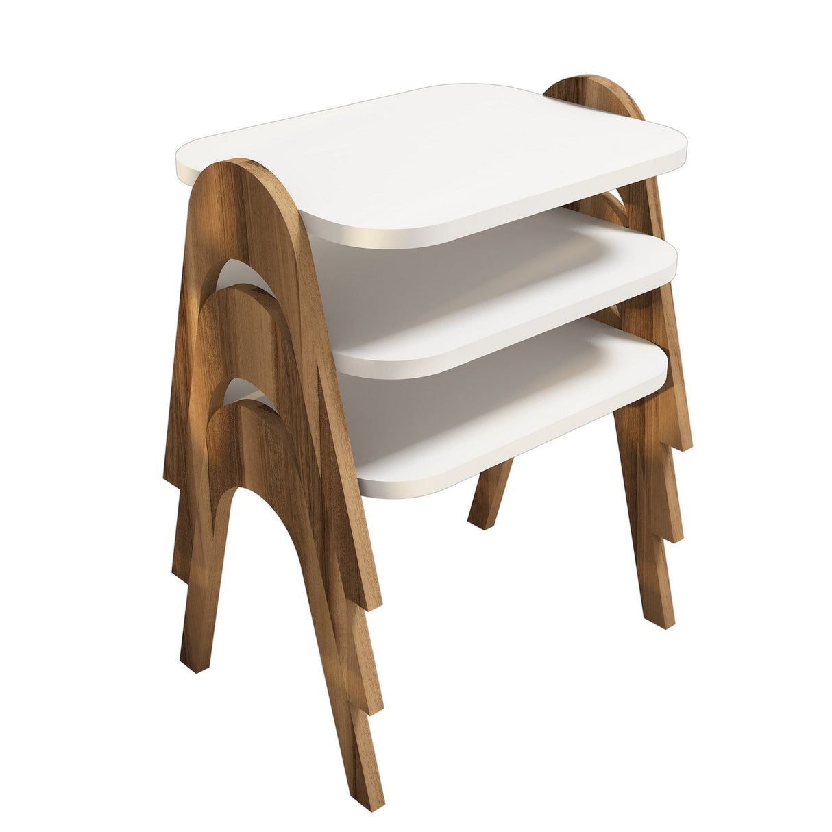 Set 3 măsuțe de cafea Paris, Diverse culori, 49x36x42 cm - Nuc - Alb | SKU: 845HCT2820 | Set 3 măsuțe de cafea Paris, 49x36x42 cm, varianta Nuc - Alb, produs pentru amenajarea locuinței, disponibil online în România la CasaMob