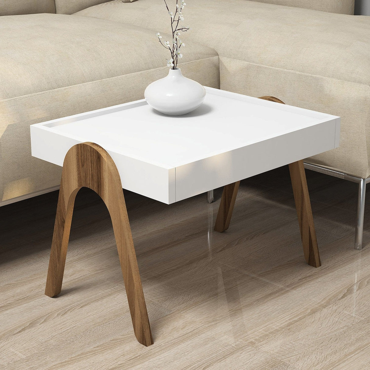 Set 3 măsuțe de cafea Roma, Diverse culori, 54x40x64 cm - Nuc - Alb | SKU: 845HCT2824 | Set 3 măsuțe de cafea Roma, 54x40x64 cm, varianta Nuc - Alb, produs pentru amenajarea locuinței, disponibil online în România la CasaMob