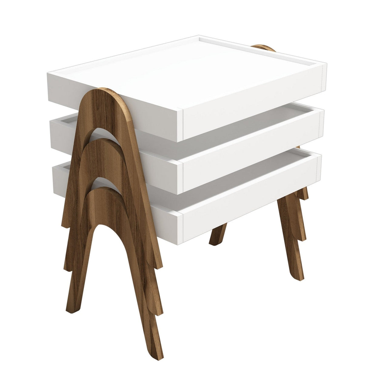 Set 3 măsuțe de cafea Roma, Diverse culori, 54x40x64 cm - Nuc - Alb | SKU: 845HCT2824 | Set 3 măsuțe de cafea Roma, 54x40x64 cm, varianta Nuc - Alb, produs pentru amenajarea locuinței, disponibil online în România la CasaMob