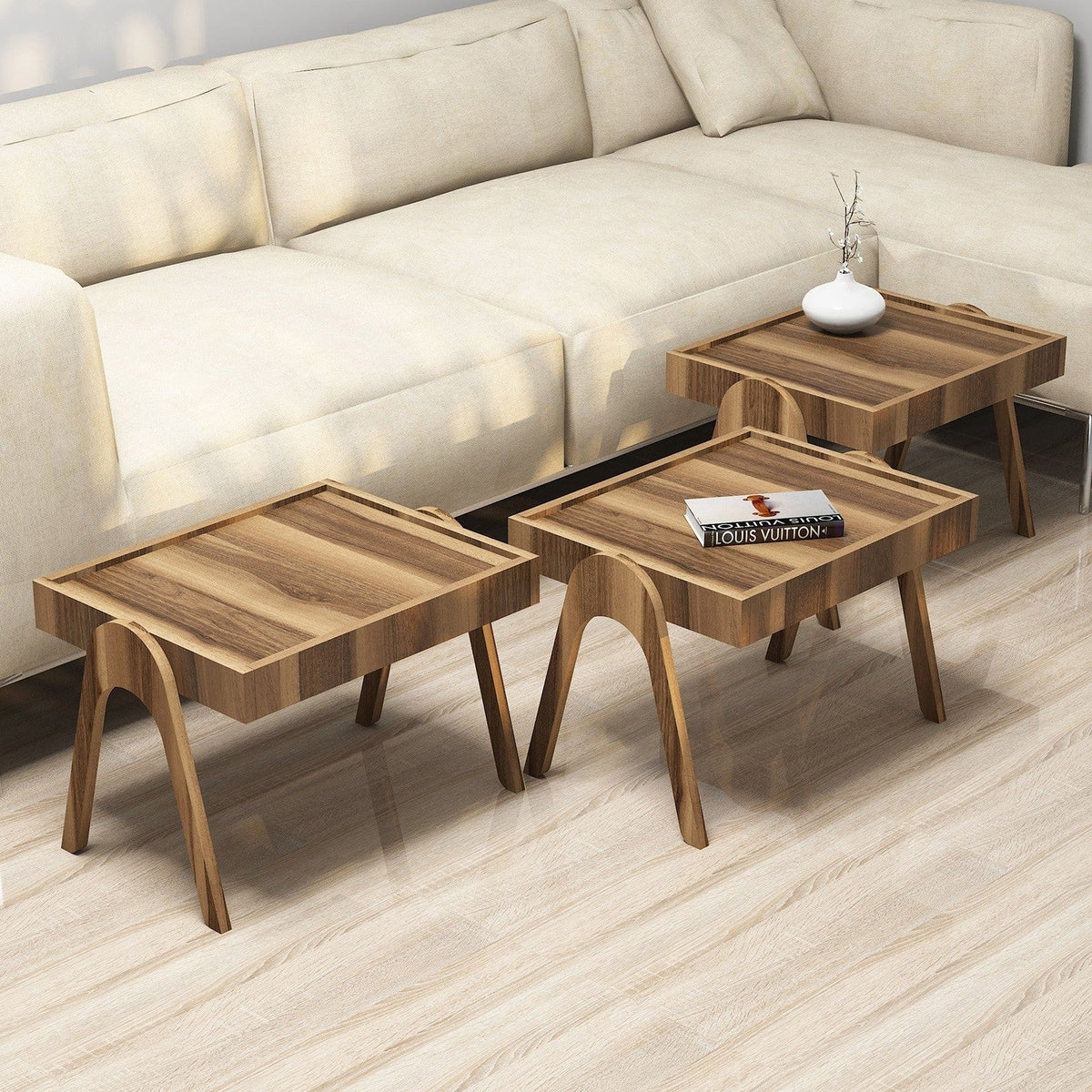 Nuc | SKU: 845HCT2825 | Set 3 măsuțe de cafea Roma, 54x40x64 cm, varianta Nuc, produs pentru amenajarea locuinței, disponibil online în România la CasaMob