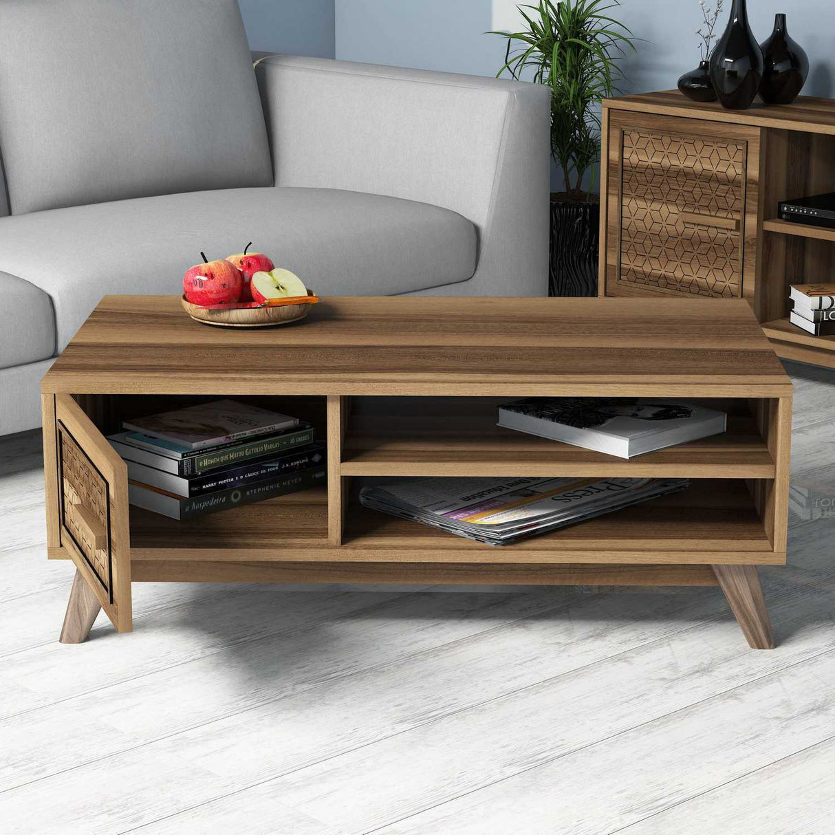 Măsuță de cafea Ayla, Diverse culori, 105x60x38 cm - Nuc | SKU: 845HCT2833 | Măsuță de cafea Ayla, 105x60x38 cm, varianta Nuc, produs pentru amenajarea locuinței, disponibil online în România la CasaMob
