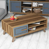 Măsuță de cafea Ayla, Diverse culori, 105x60x38 cm - Nuc - Albastru | SKU: 845HCT2834 | Măsuță de cafea Ayla, 105x60x38 cm, varianta Nuc - Albastru, produs pentru amenajarea locuinței, disponibil online în România la CasaMob