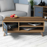 Măsuță de cafea Ayla, Diverse culori, 105x60x38 cm - Nuc - Albastru | SKU: 845HCT2834 | Măsuță de cafea Ayla, 105x60x38 cm, varianta Nuc - Albastru, produs pentru amenajarea locuinței, disponibil online în România la CasaMob