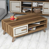 Măsuță de cafea Ayla, Diverse culori, 105x60x38 cm - Nuc - Crem | SKU: 845HCT2835 | Măsuță de cafea Ayla, 105x60x38 cm, varianta Nuc - Crem, produs pentru amenajarea locuinței, disponibil online în România la CasaMob