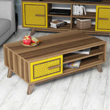Măsuță de cafea Ayla, Diverse culori, 105x60x38 cm - Nuc - Galben | SKU: 845HCT2836 | Măsuță de cafea Ayla, 105x60x38 cm, varianta Nuc - Galben, produs pentru amenajarea locuinței, disponibil online în România la CasaMob