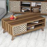 Măsuță de cafea Inci, Diverse culori, 105x60x38 cm - Nuc - Alb | SKU: 845HCT2837 | Măsuță de cafea Inci, 105x60x38 cm, varianta Nuc - Alb, produs pentru amenajarea locuinței, disponibil online în România la CasaMob