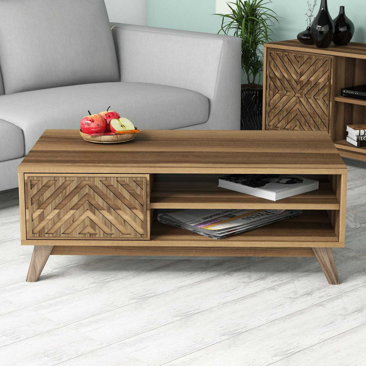 Măsuță de cafea Inci, Diverse culori, 105x60x38 cm - Nuc | SKU: 845HCT2838 | Măsuță de cafea Inci, 105x60x38 cm, varianta Nuc, produs pentru amenajarea locuinței, disponibil online în România la CasaMob