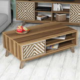 Măsuță de cafea Inci, Diverse culori, 105x60x38 cm - Nuc - Crem | SKU: 845HCT2840 | Măsuță de cafea Inci, 105x60x38 cm, varianta Nuc - Crem, produs pentru amenajarea locuinței, disponibil online în România la CasaMob