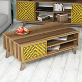 Măsuță de cafea Inci, Diverse culori, 105x60x38 cm - Nuc - Galben | SKU: 845HCT2841 | Măsuță de cafea Inci, 105x60x38 cm, varianta Nuc - Galben, produs pentru amenajarea locuinței, disponibil online în România la CasaMob