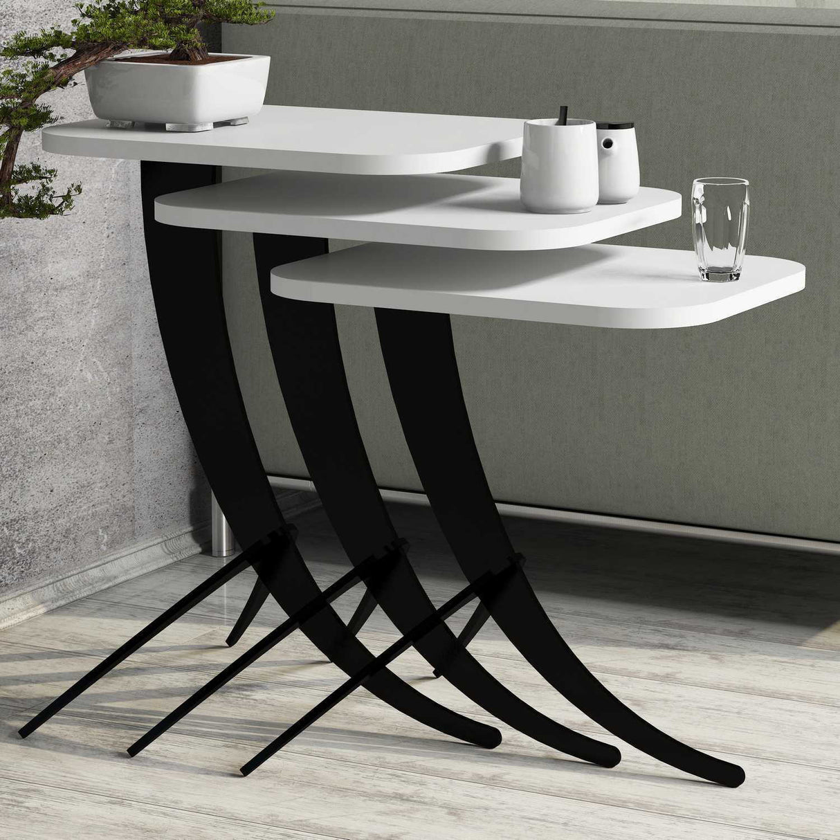 Set 3 măsuțe de cafea Pion, Diverse culori, 35x60x45 cm - Alb | SKU: 845HCT2842 | Set 3 măsuțe de cafea Pion, 35x60x45 cm, varianta Alb, produs pentru amenajarea locuinței, disponibil online în România la CasaMob