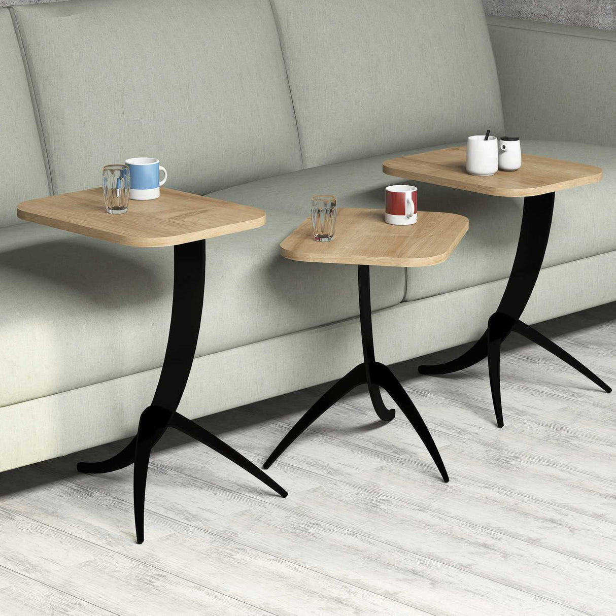 Set 3 măsuțe de cafea Pion, Diverse culori, 35x60x45 cm - Stejar | SKU: 845HCT2846 | Set 3 măsuțe de cafea Pion, 35x60x45 cm, varianta Stejar, produs pentru amenajarea locuinței, disponibil online în România la CasaMob