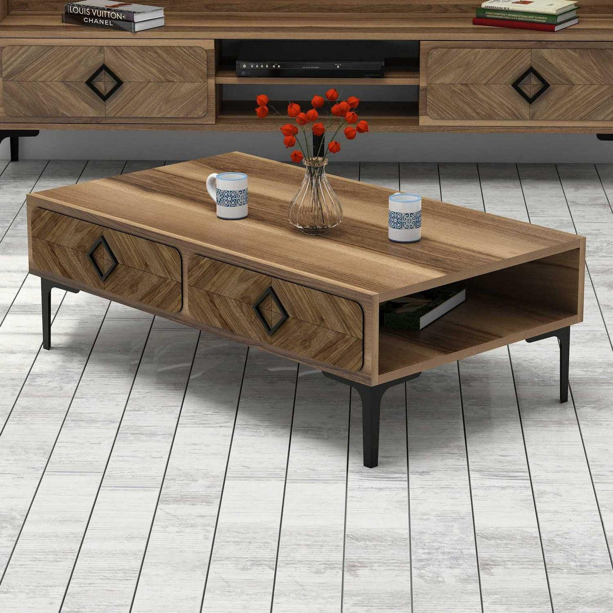 Măsuță de cafea Samba, Diverse culori, 105x60x35 cm - Nuc | SKU: 845HCT2847 | Măsuță de cafea Samba, 105x60x35 cm, varianta Nuc, produs pentru amenajarea locuinței, disponibil online în România la CasaMob