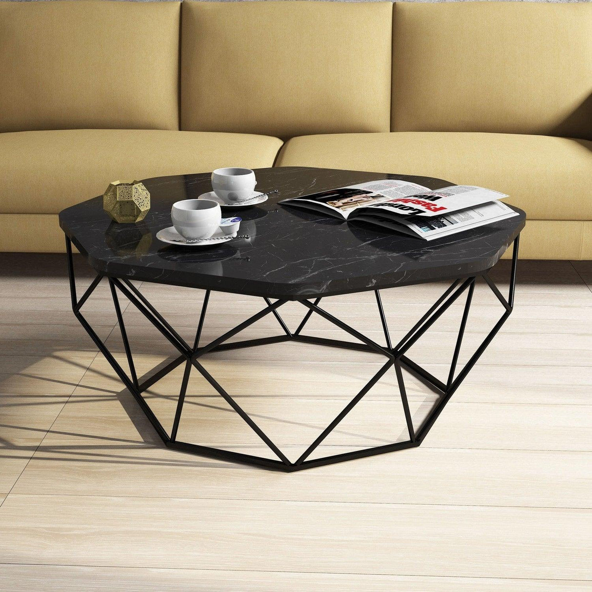 Masuta de cafea Diamond Coffee Table, Stejar, 90x38x90 cm - Negru, SKU 845HCT2858