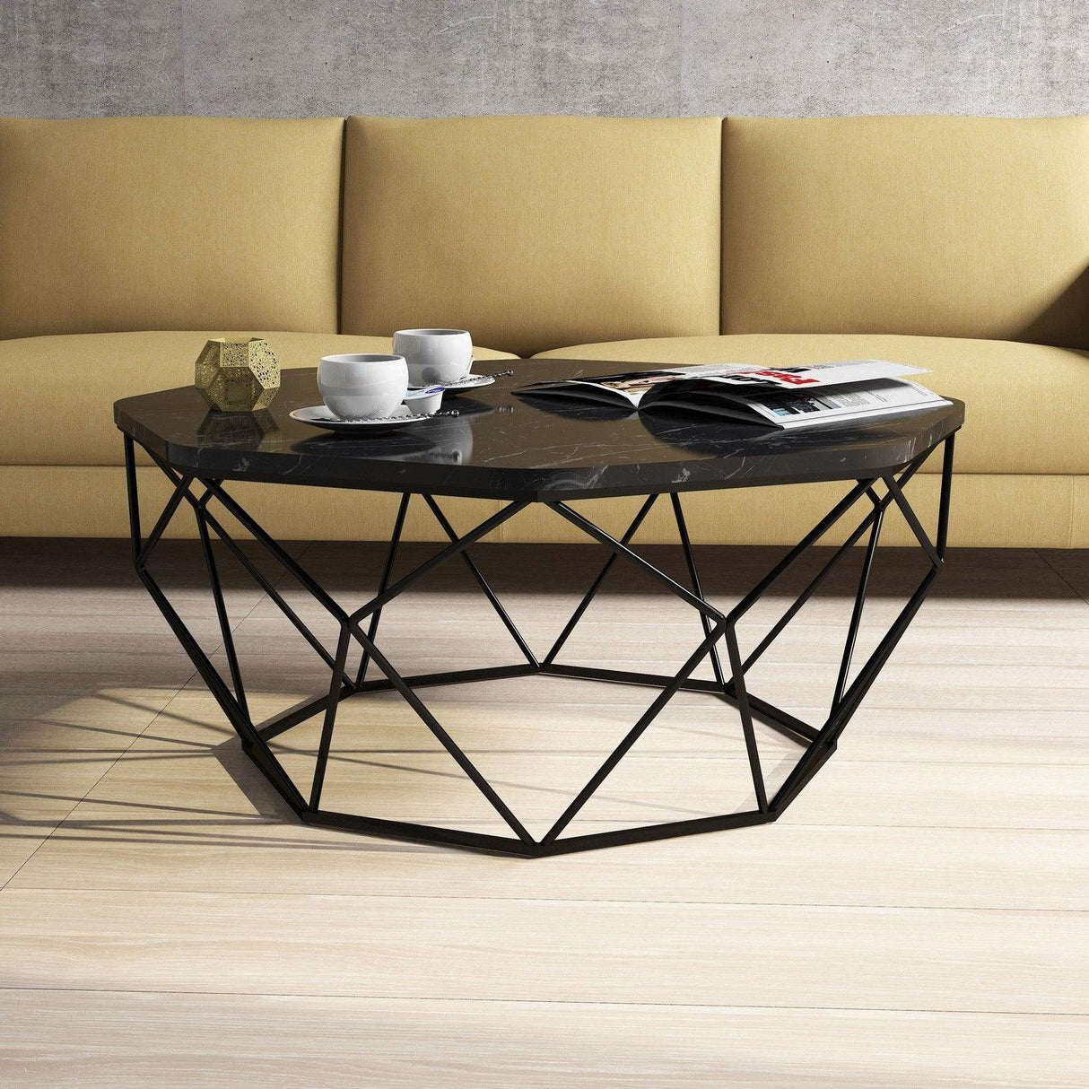 Masuta de cafea Diamond Coffee Table, Stejar, 90x38x90 cm - Negru, SKU 845HCT2858