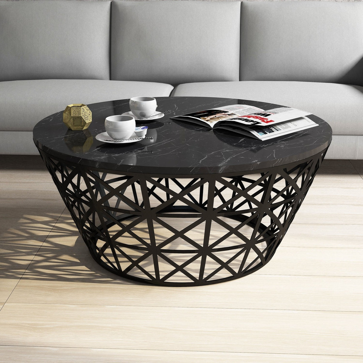Măsuță de cafea Stil Marble, Diverse culori, Diverse configurații, Diverse dimensiuni - Negru - 90x90x38 cm - Standard | SKU: 845HCT2861 | Măsuță de cafea Stil Marble, varianta Negru - 90x90x38 cm - Standard, produs pentru amenajarea locuinței, disponibil online în România la CasaMob