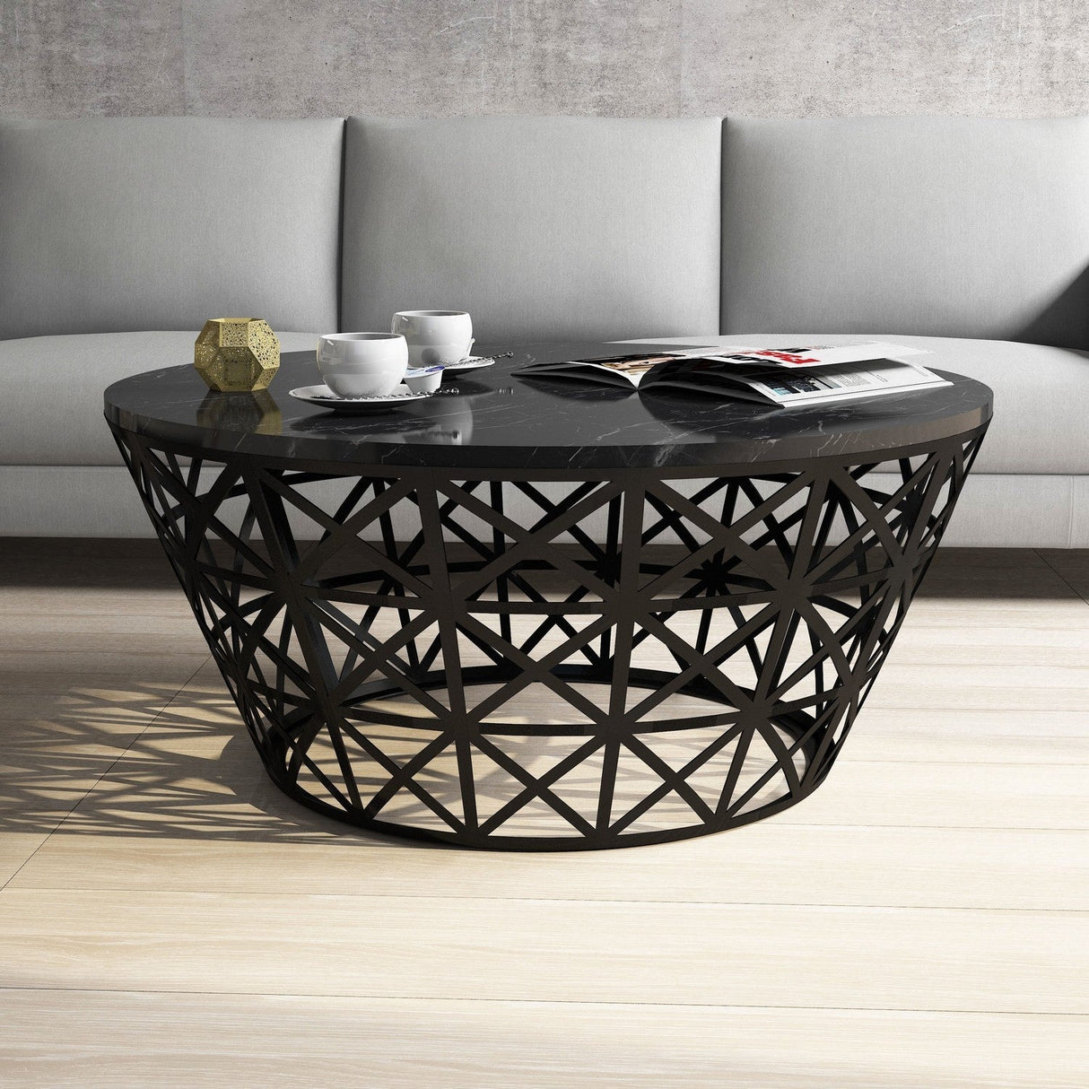Măsuță de cafea Stil Marble, Diverse culori, Diverse configurații, Diverse dimensiuni - Negru - 90x90x38 cm - Standard | SKU: 845HCT2861 | Măsuță de cafea Stil Marble, varianta Negru - 90x90x38 cm - Standard, produs pentru amenajarea locuinței, disponibil online în România la CasaMob