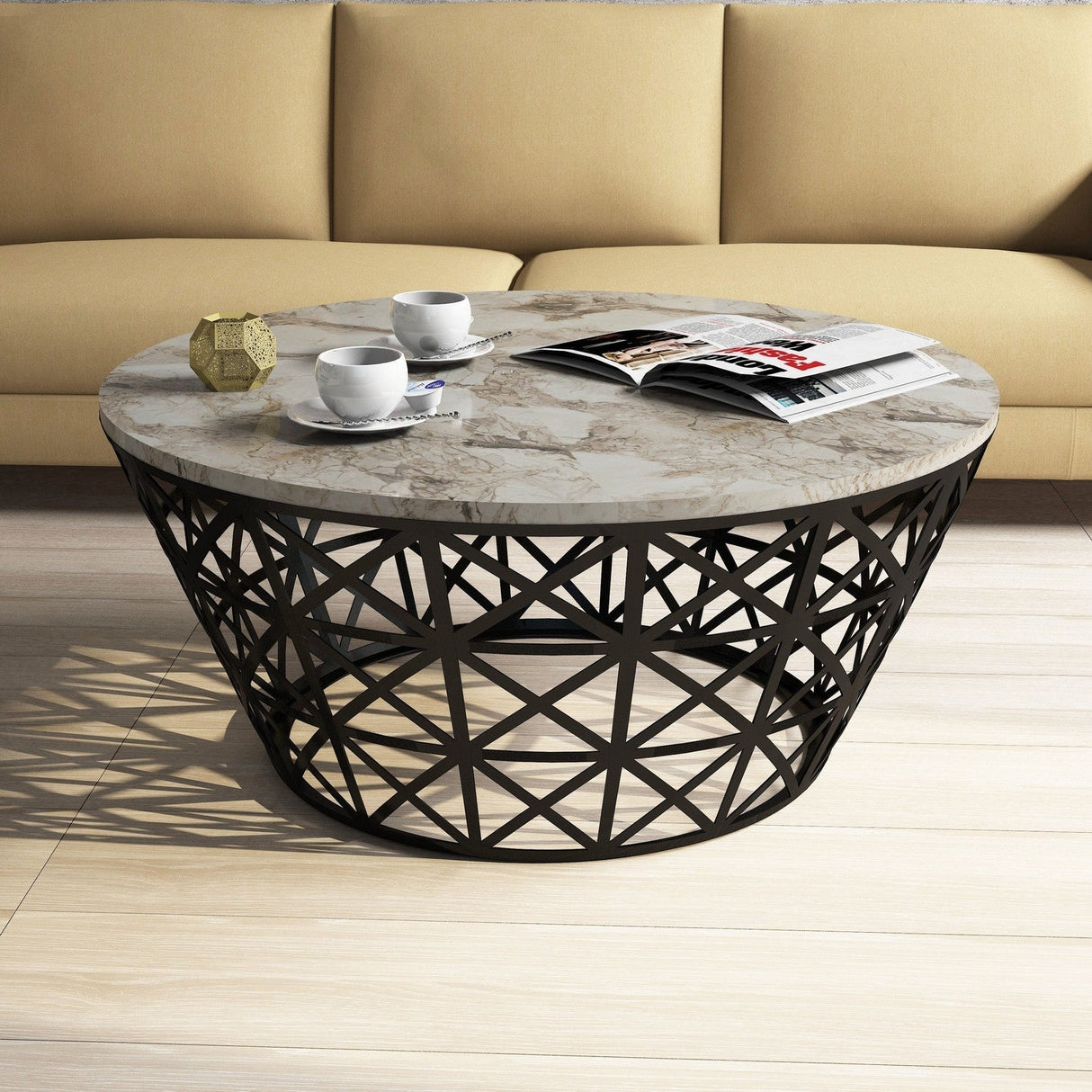 Măsuță de cafea Stil Marble, Diverse culori, Diverse configurații, Diverse dimensiuni - Alb - 90x90x38 cm - Standard | SKU: 845HCT2862 | Măsuță de cafea Stil Marble, varianta Alb - 90x90x38 cm - Standard, produs pentru amenajarea locuinței, disponibil online în România la CasaMob