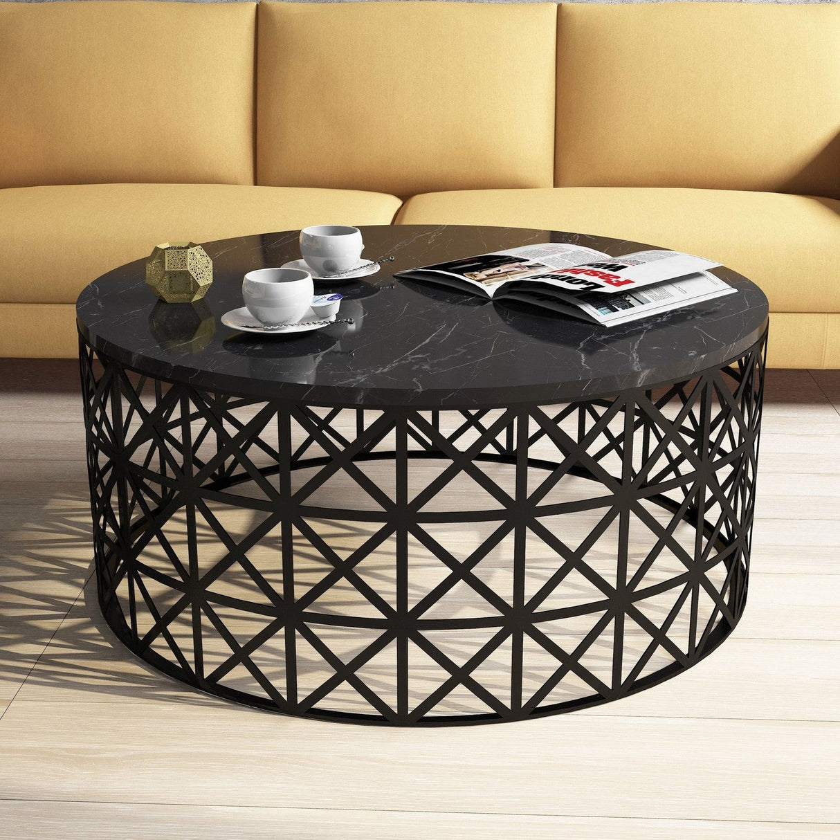 Măsuță de cafea Selin Marble, Diverse culori, 90x90x38 cm - Negru | SKU: 845HCT2863 | Măsuță de cafea Selin Marble, 90x90x38 cm, varianta Negru, produs pentru amenajarea locuinței, disponibil online în România la CasaMob