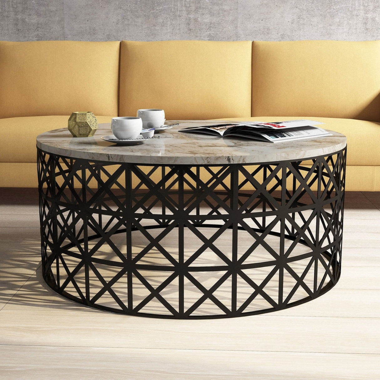 Măsuță de cafea Selin Marble, Diverse culori, 90x90x38 cm - Alb | SKU: 845HCT2864 | Măsuță de cafea Selin Marble, 90x90x38 cm, varianta Alb, produs pentru amenajarea locuinței, disponibil online în România la CasaMob