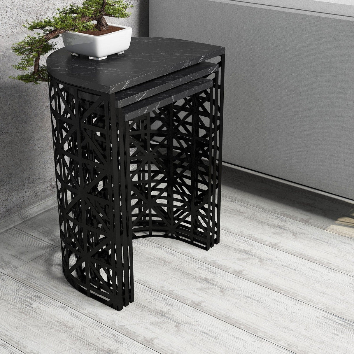 Măsuță de cafea Stil Marble, Diverse culori, Diverse configurații, Diverse dimensiuni - Negru - 46x33x62 cm - 3 bucăți | SKU: 845HCT2865 | Măsuță de cafea Stil Marble, varianta Negru - 46x33x62 cm - 3 bucăți, produs pentru amenajarea locuinței, disponibil online în România la CasaMob