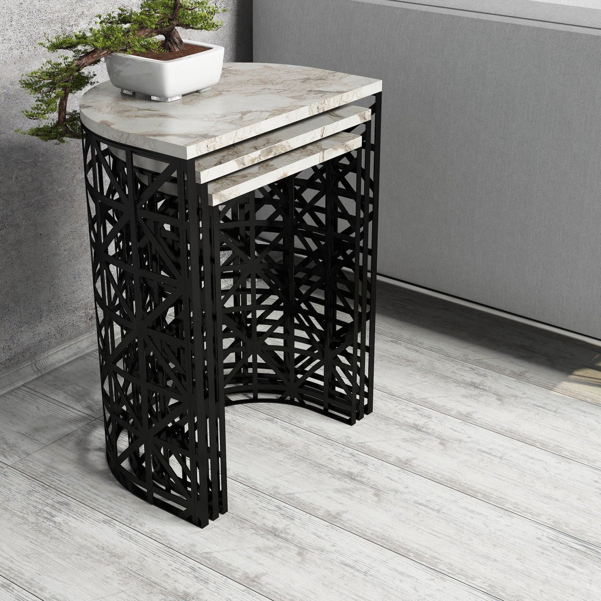 Alb - 46x33x62 cm - 3 bucăți | SKU: 845HCT2866 | Măsuță de cafea Stil Marble, varianta Alb - 46x33x62 cm - 3 bucăți, produs pentru amenajarea locuinței, disponibil online în România la CasaMob