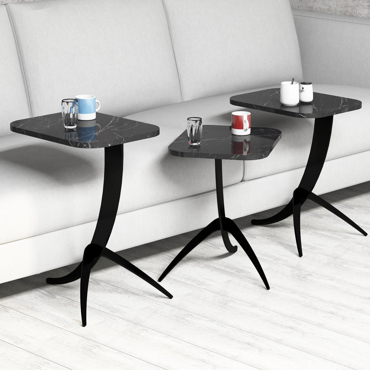 Set 3 măsuțe de cafea Pion Marble, Diverse culori, 35x60x45 cm - Negru | SKU: 845HCT2875 | Set 3 măsuțe de cafea Pion Marble, 35x60x45 cm, varianta Negru, produs pentru amenajarea locuinței, disponibil online în România la CasaMob