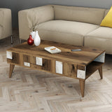 Măsuță de cafea Madrid, Diverse culori, 105x60x38 cm - Alb - Nuc | SKU: 845HCT2878 | Măsuță de cafea Madrid, 105x60x38 cm, varianta Alb - Nuc, produs pentru amenajarea locuinței, disponibil online în România la CasaMob