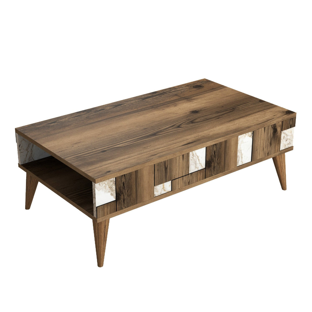 Măsuță de cafea Madrid, Diverse culori, 105x60x38 cm - Alb - Nuc | SKU: 845HCT2878 | Măsuță de cafea Madrid, 105x60x38 cm, varianta Alb - Nuc, produs pentru amenajarea locuinței, disponibil online în România la CasaMob