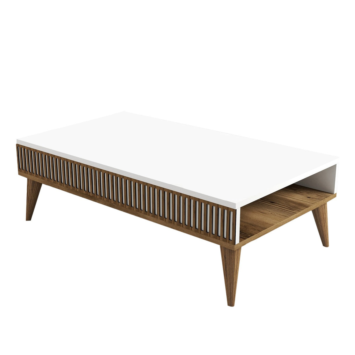 Măsuță de cafea Milan, Diverse culori, 105x60x35 cm - Nuc - Alb | SKU: 845HCT2886 | Măsuță de cafea Milan, 105x60x35 cm, varianta Nuc - Alb, produs pentru amenajarea locuinței, disponibil online în România la CasaMob
