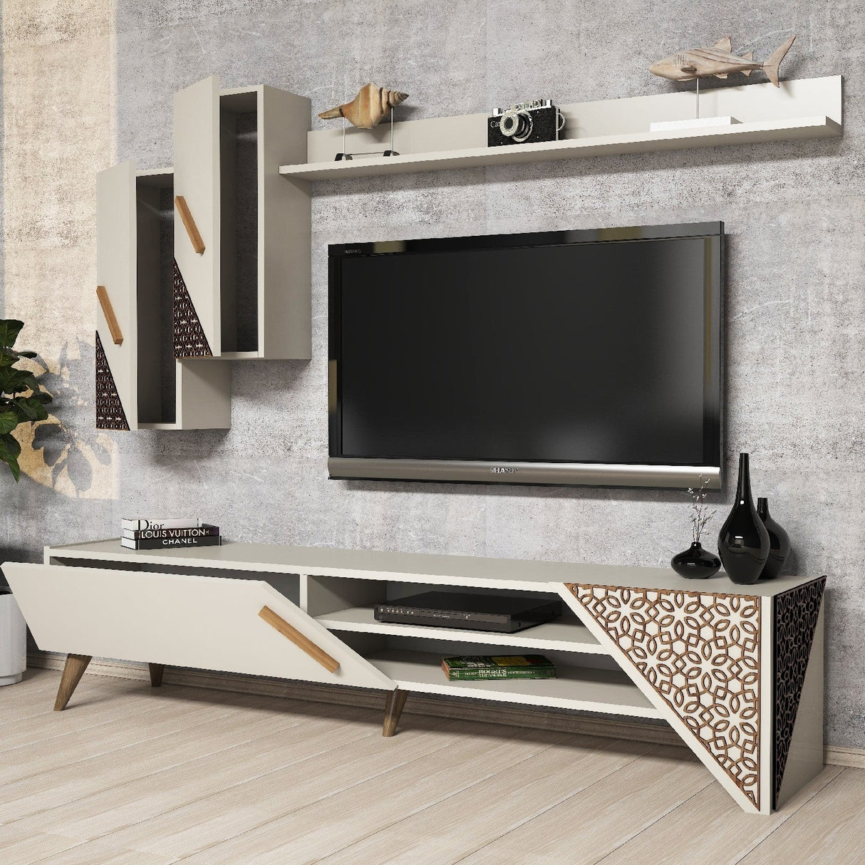 Comodă TV Beril, Diverse culori, 180x37x40 cm - Crem | SKU: 845HCT3003 | Comodă TV Beril, 180x37x40 cm, varianta Crem, produs pentru amenajarea locuinței, disponibil online în România la CasaMob