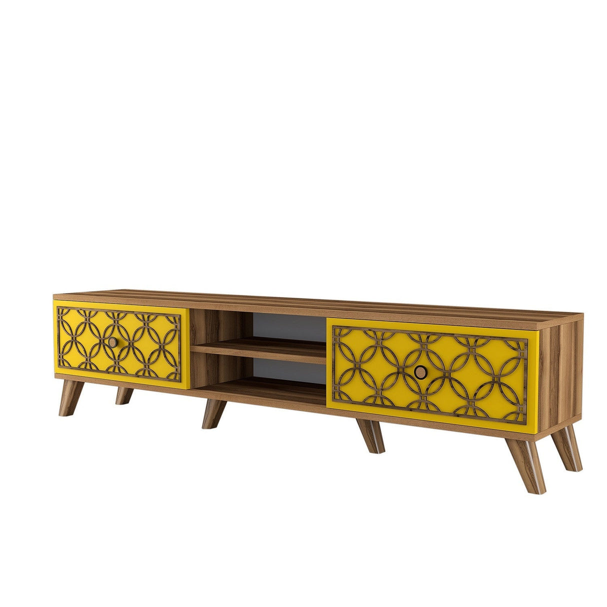 Comodă TV Class, Diverse culori, Diverse dimensiuni - Nuc - Galben - 180x35x44 cm | SKU: 845HCT3008 | Comodă TV Class, varianta Nuc - Galben - 180x35x44 cm, produs pentru amenajarea locuinței, disponibil online în România la CasaMob