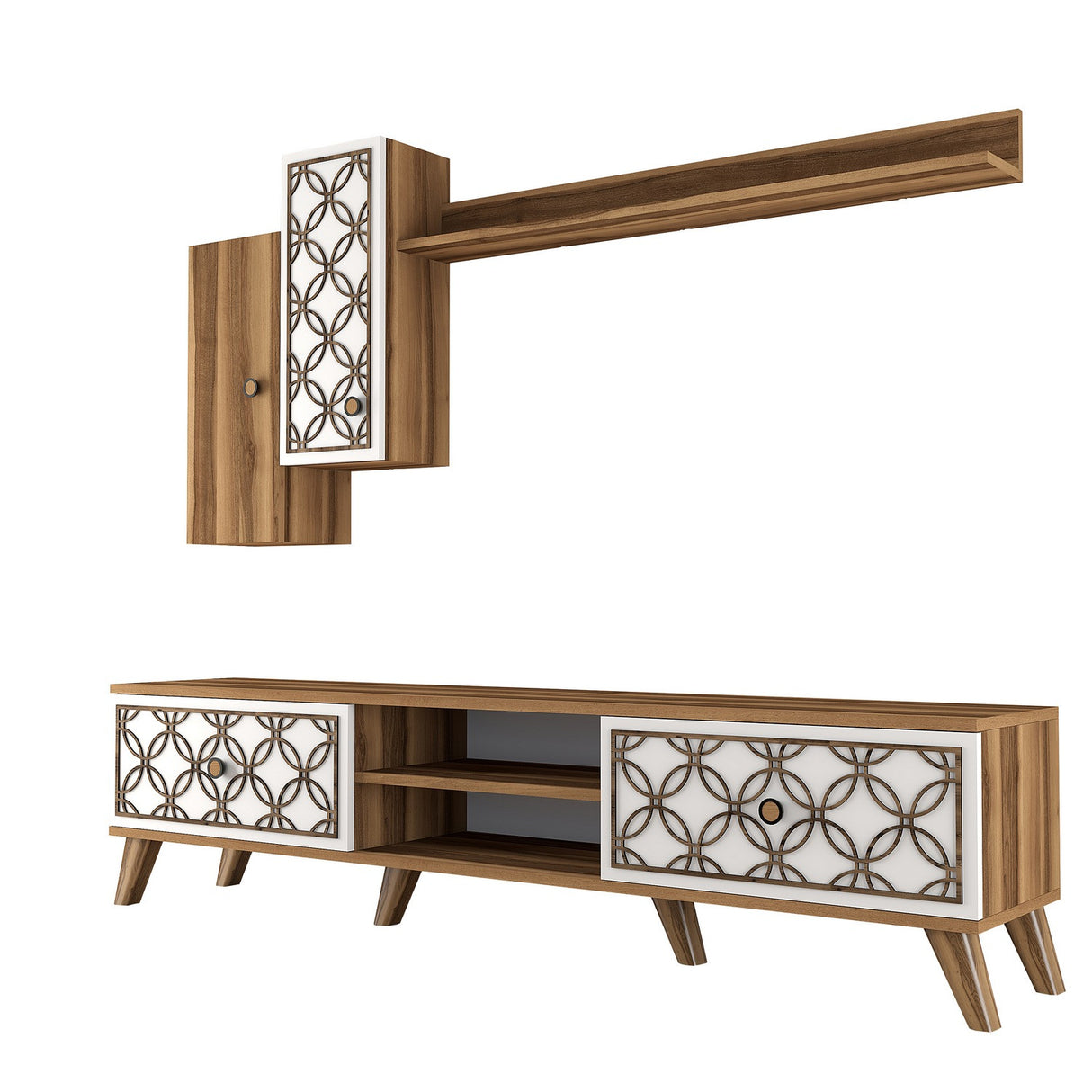 Comodă TV Class S, Diverse culori, 180x35x44 cm - Nuc - Alb | SKU: 845HCT3011 | Comodă TV Class S, 180x35x44 cm, varianta Nuc - Alb, produs pentru amenajarea locuinței, disponibil online în România la CasaMob