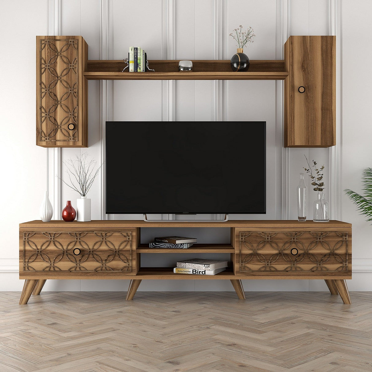 Comodă TV Class S, Diverse culori, 180x35x44 cm - Nuc | SKU: 845HCT3012 | Comodă TV Class S, 180x35x44 cm, varianta Nuc, produs pentru amenajarea locuinței, disponibil online în România la CasaMob