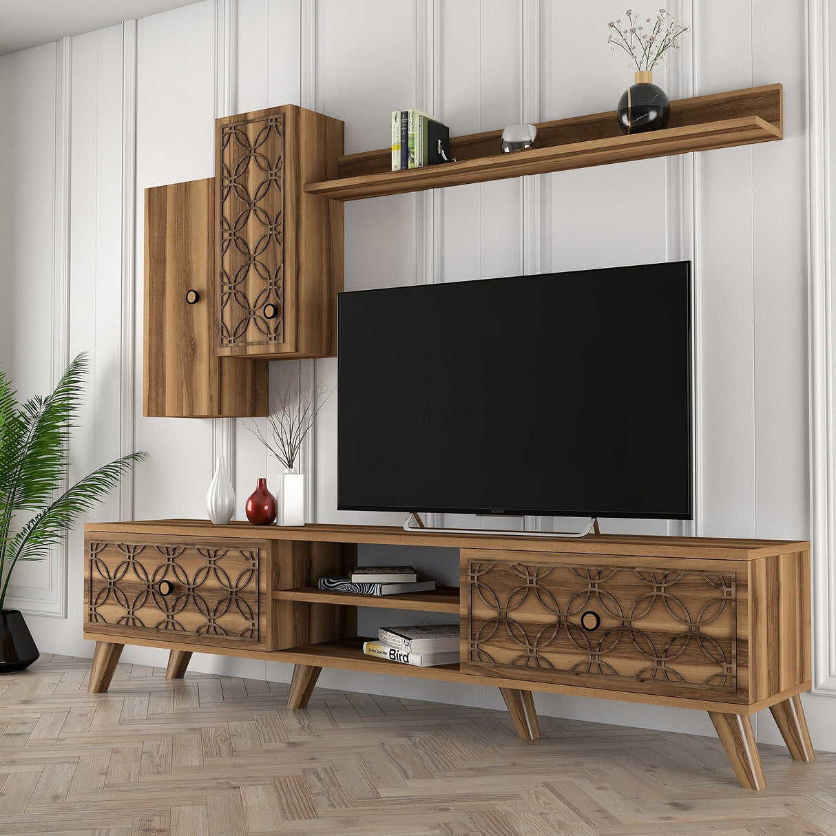 Comodă TV Class S, Diverse culori, 180x35x44 cm - Nuc | SKU: 845HCT3012 | Comodă TV Class S, 180x35x44 cm, varianta Nuc, produs pentru amenajarea locuinței, disponibil online în România la CasaMob