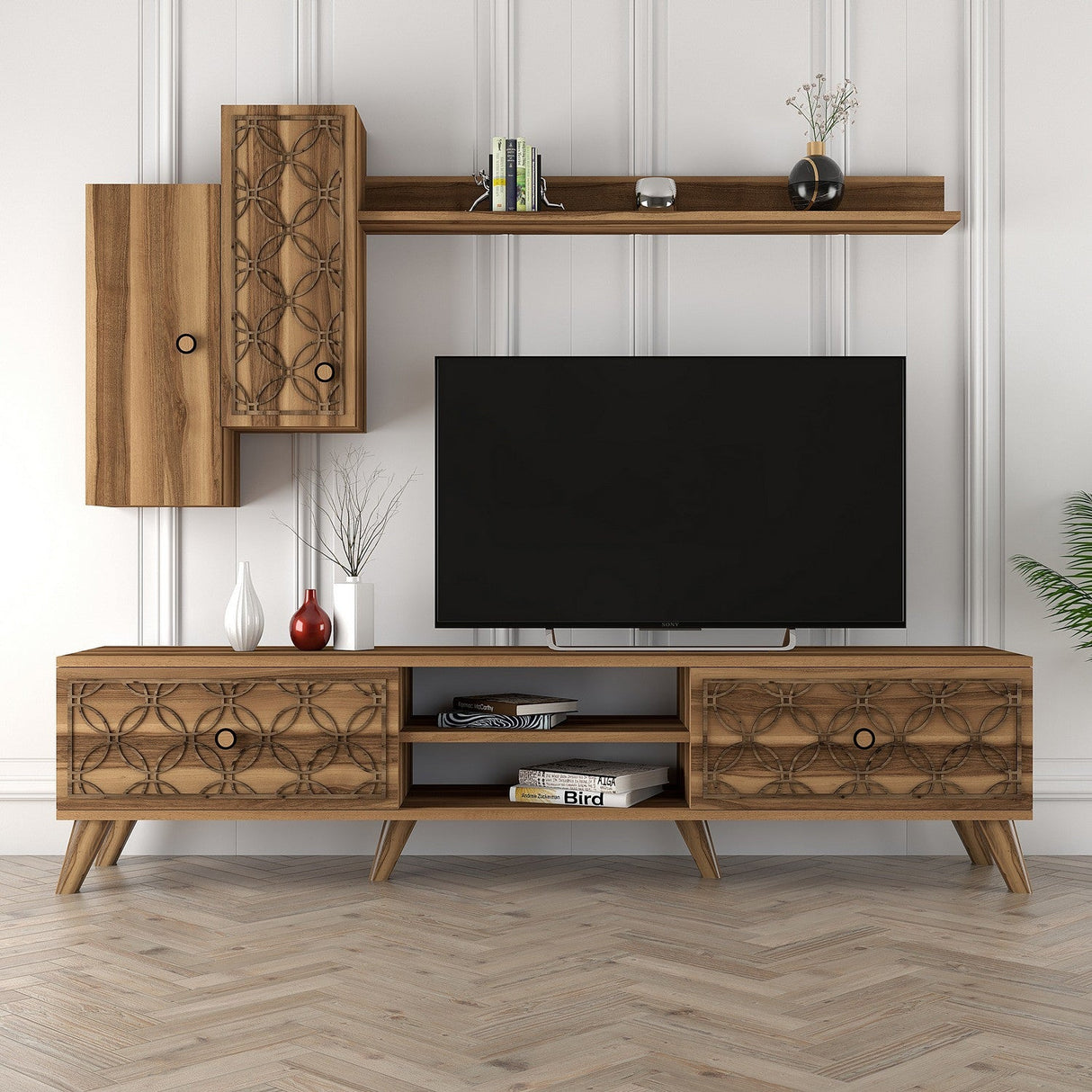 Comodă TV Class S, Diverse culori, 180x35x44 cm - Nuc | SKU: 845HCT3012 | Comodă TV Class S, 180x35x44 cm, varianta Nuc, produs pentru amenajarea locuinței, disponibil online în România la CasaMob
