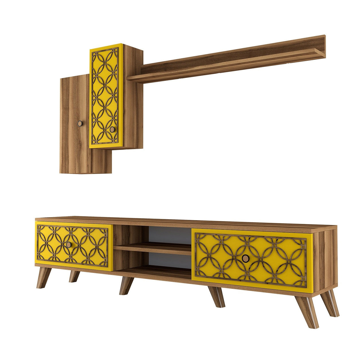 Comodă TV Class S, Diverse culori, 180x35x44 cm - Nuc - Galben | SKU: 845HCT3014 | Comodă TV Class S, 180x35x44 cm, varianta Nuc - Galben, produs pentru amenajarea locuinței, disponibil online în România la CasaMob