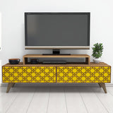 Comodă TV City, Diverse culori, 140x42x49 cm - Nuc - Galben | SKU: 845HCT3021 | Comodă TV City, 140x42x49 cm, varianta Nuc - Galben, produs pentru amenajarea locuinței, disponibil online în România la CasaMob