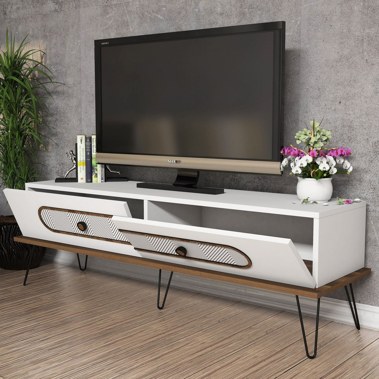 Comodă TV Ekol, Diverse culori, 145x40x45 cm - Alb | SKU: 845HCT3026 | Comodă TV Ekol, 145x40x45 cm, varianta Alb, produs pentru amenajarea locuinței, disponibil online în România la CasaMob