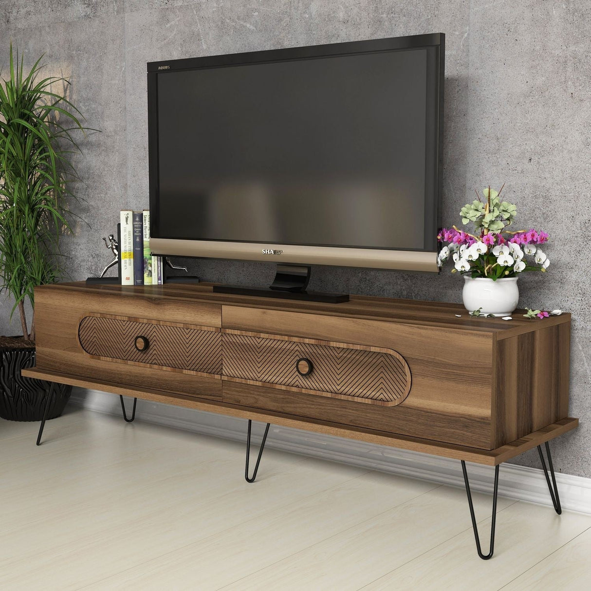 Comodă TV Ekol, Diverse culori, 145x40x45 cm - Nuc | SKU: 845HCT3027 | Comodă TV Ekol, 145x40x45 cm, varianta Nuc, produs pentru amenajarea locuinței, disponibil online în România la CasaMob