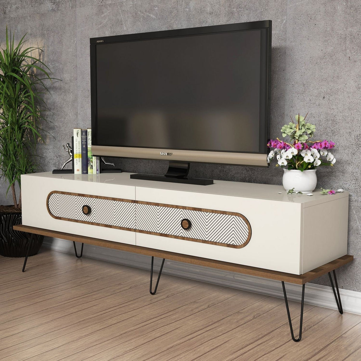 Comodă TV Ekol, Diverse culori, 145x40x45 cm - Crem | SKU: 845HCT3028 | Comodă TV Ekol, 145x40x45 cm, varianta Crem, produs pentru amenajarea locuinței, disponibil online în România la CasaMob